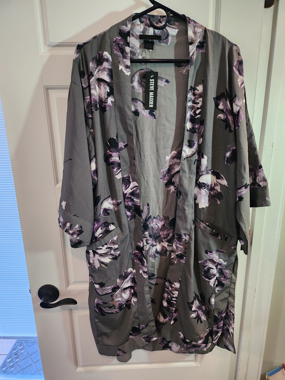 Steve Madden Gray Kimono with Purple Floral Print